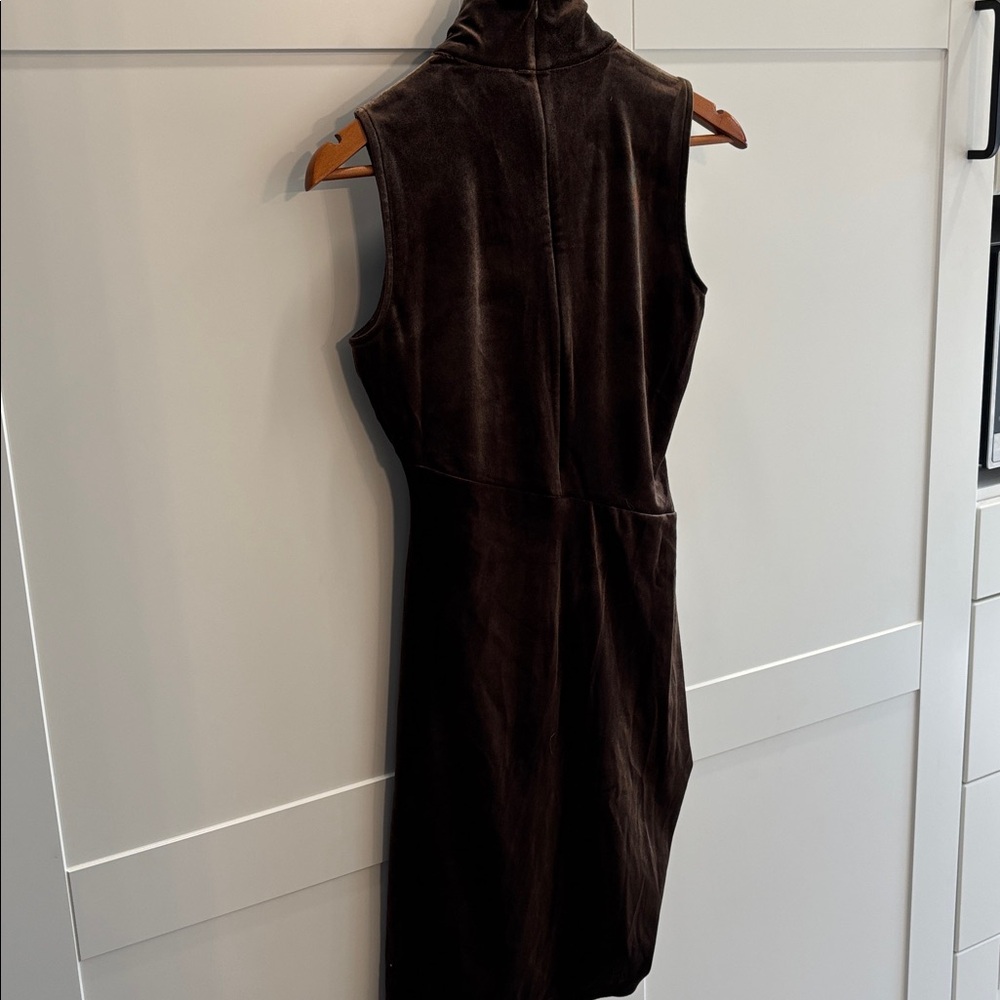 NWT the drop Sleeveless Turtleneck Velvet Dress in Dark Brown